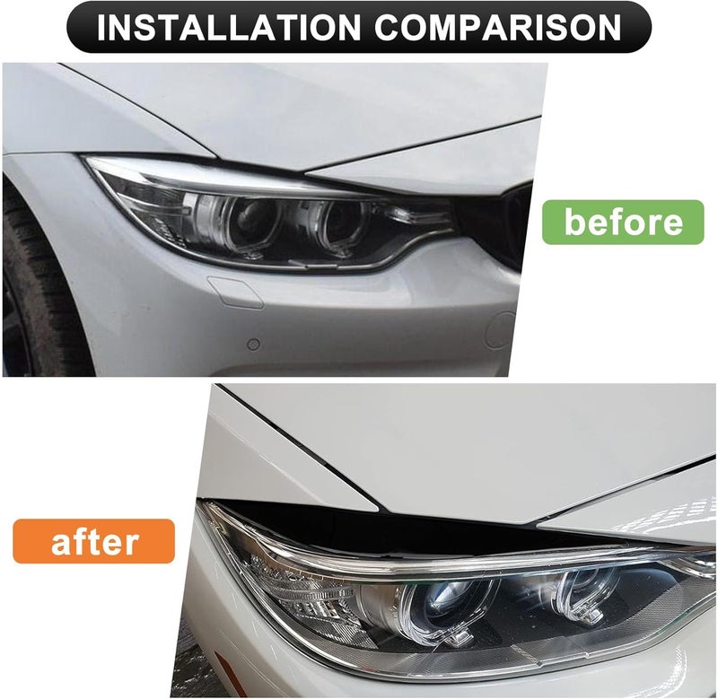 psler حواف مصابيح أمامية سوداء لامعة، غطاء مصابيح أمامية، زينة حواف مصابيح أمامية متوافقة مع F80 M3 F82 F83 M4 F32 F33 F36 2014-2018 - Image 3